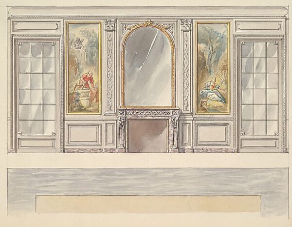 Design for a Wall Elevation with a Chimney Piece, Two Painted Panels (Fourth Floor)