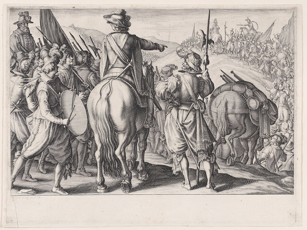 Les Troupes en Marche (The Marching Troops), from "La Vie de Ferdinand Ier de Médicis série appelée aussi Les Batailles des Médicis" (The Life of Ferdinand I de'Medici also called The Medici Battles), Jacques Callot (French, Nancy 1592–1635 Nancy), Engraving; first state of two (Lieure) 