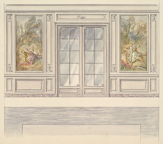 Design for a Wall Elevation with a Double Glass door and Two Painted Panels (Fourth Floor)