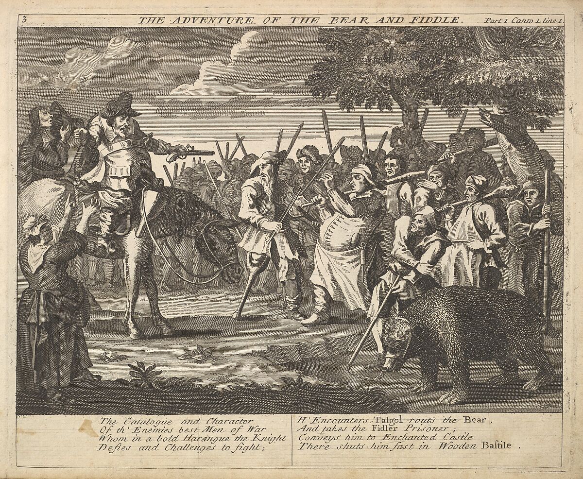 The Adventure of the Bear and the Fiddle (Plate 3: Illustrations to Samuel Butler's Hudibras), After William Hogarth (British, London 1697–1764 London), Etching and engraving 