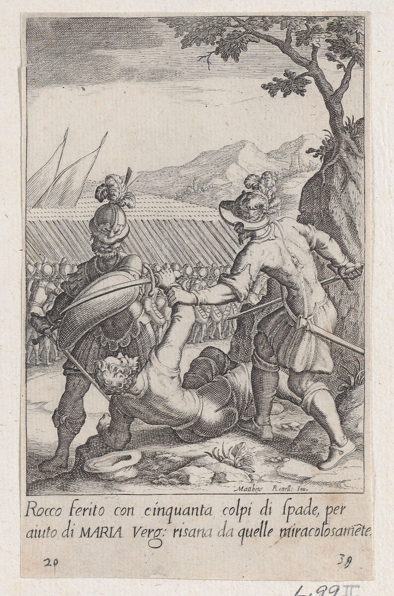 Rocco, from Scelta d'Alcuni Miracoli e Grazie della Santissima Nunziata di Firenze (Selection of Some Miracles and Graces that Occurred in the Church of the Annunziata in Florence), Jacques Callot (French, Nancy 1592–1635 Nancy), Engraving; second state of two (Lieure) 