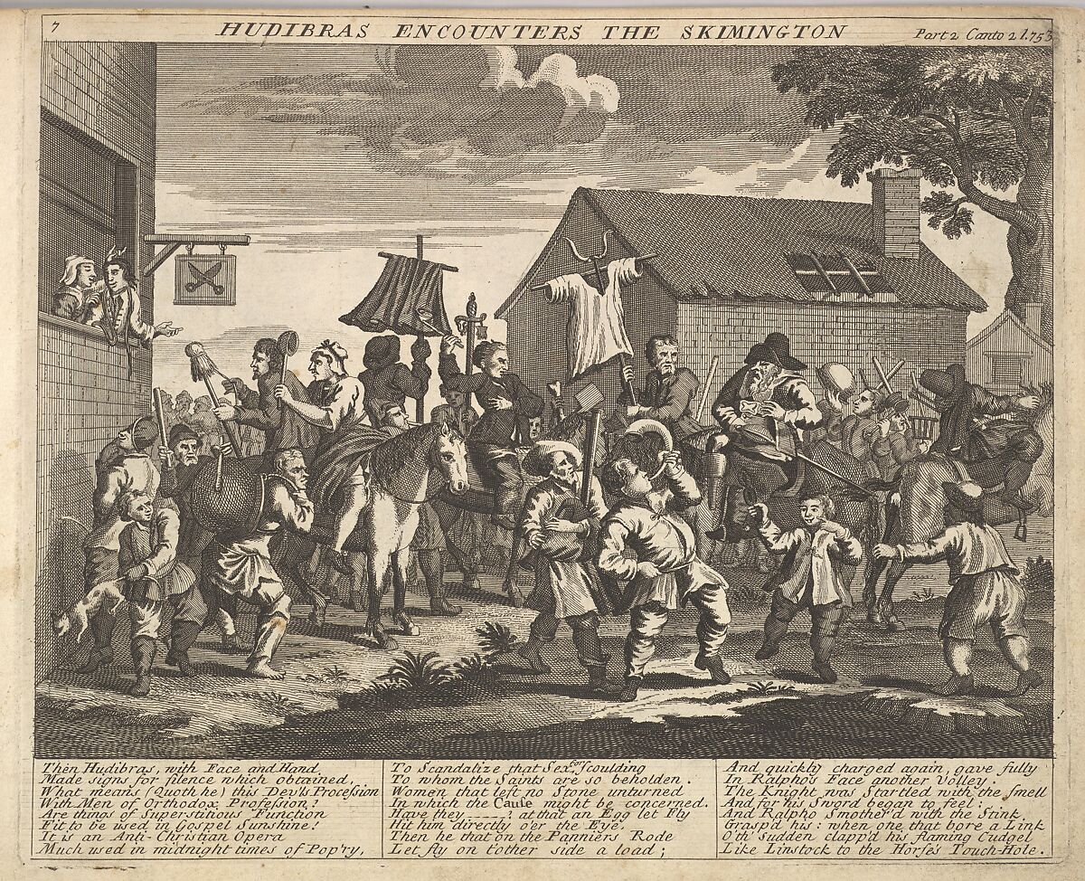 Hudibras Encounters the Skimmington (Plate 7: Illustrations to Samuel Butler's Hudibras), After William Hogarth (British, London 1697–1764 London), Etching and engraving 