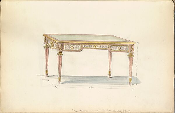 Design for a Louis XVI Period Style Desk, Mewès and Davis (active London and Paris, from 1900), Watercolor over graphite 