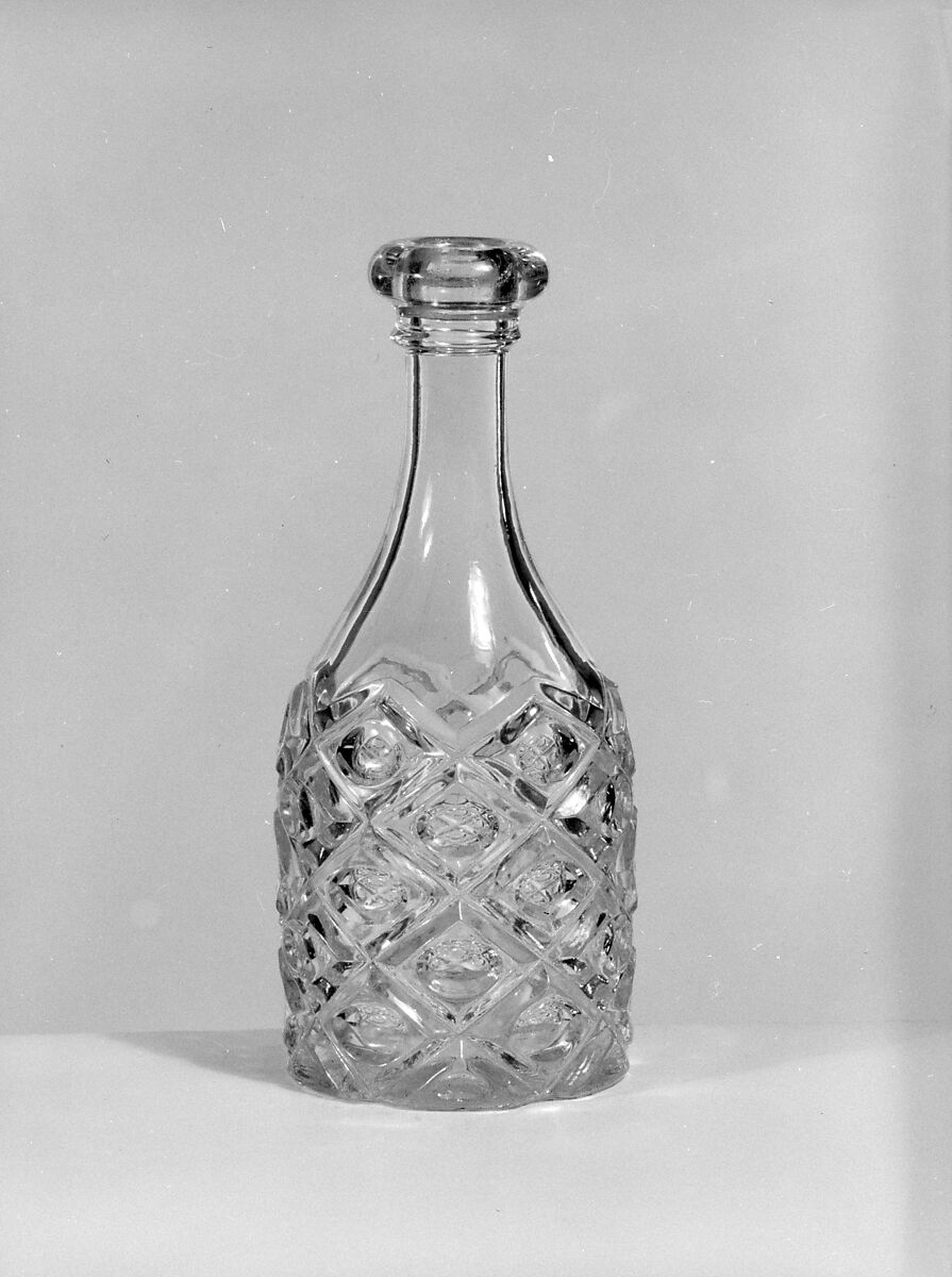 Half-pint Decanter, Pressed glass, diamond thumbprint, American 