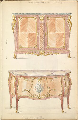Two Period-style Designs for a Commode (Louis XIV and Louis XV)
