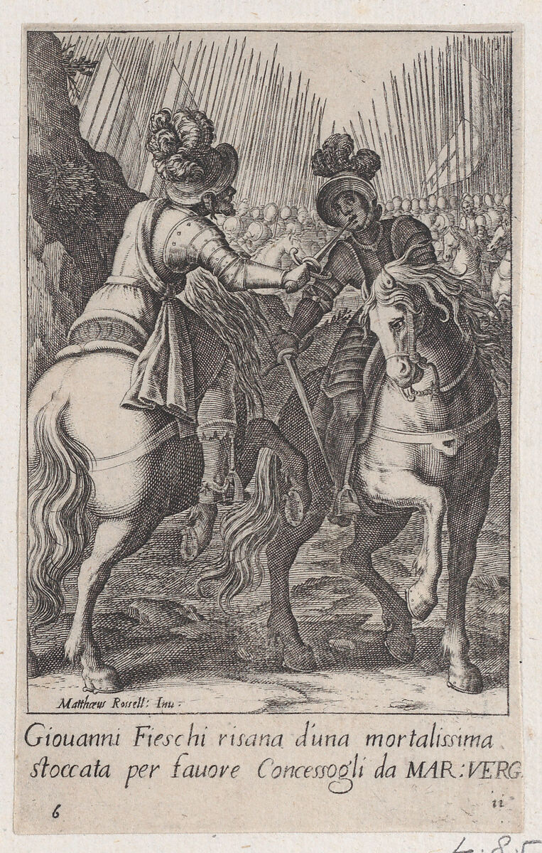 Giovanni Fieschi, from Scelta d'Alcuni Miracoli e Grazie della Santissima Nunziata di Firenze (Selection of Some Miracles and Graces that Occurred in the Church of the Annunziata in Florence), Jacques Callot (French, Nancy 1592–1635 Nancy), Engraving; second state of two (Lieure) 