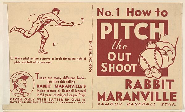No. 1, How to Pitch the Out Shoot, National Chicle Gum Company, Cambridge, Massachusetts, Commercial Lithograph 
