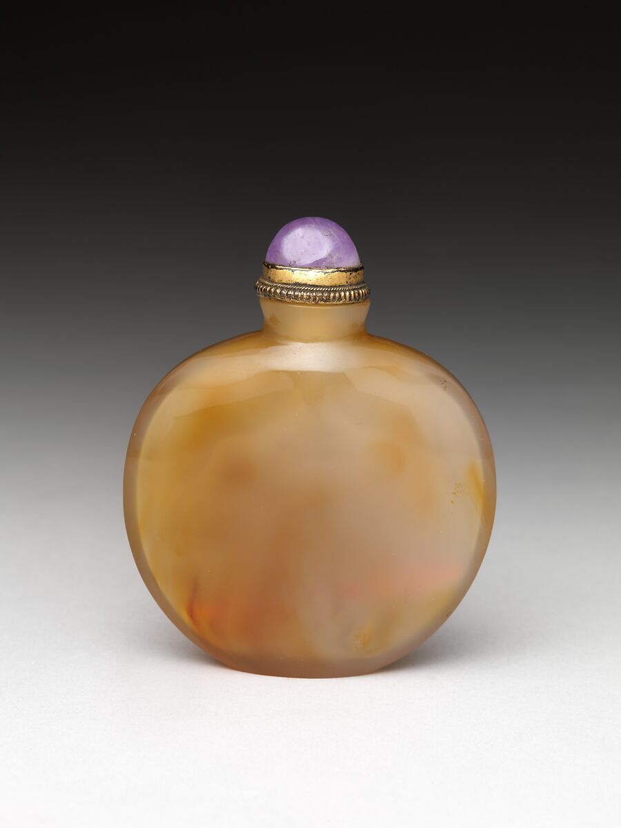 Snuff Bottle, Murrhina agate with amethyst stopper, China 