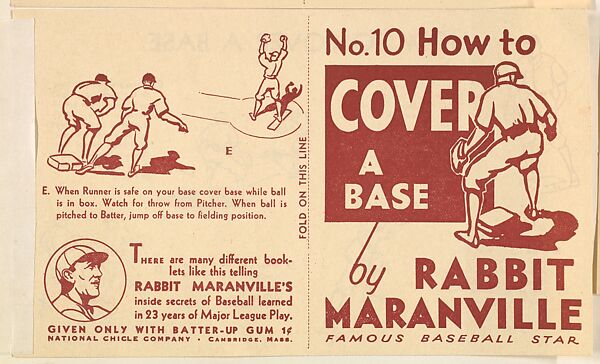 No. 10, How to Cover a Base, National Chicle Gum Company, Cambridge, Massachusetts, Commercial Lithograph 