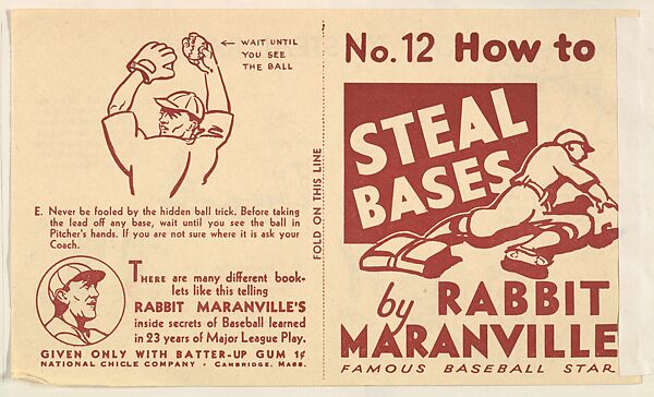 No. 12, How to Steal Bases, National Chicle Gum Company, Cambridge, Massachusetts, Commercial Lithograph 