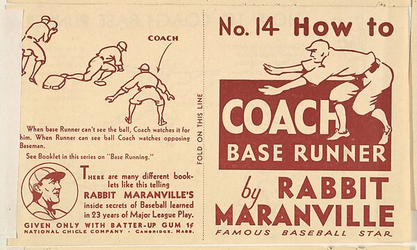 No. 14, How to Coach Base Runner, National Chicle Gum Company, Cambridge, Massachusetts, Commercial Lithograph 