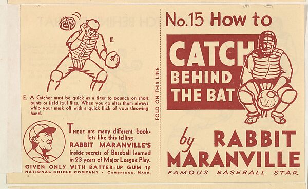 No. 15, How to Catch Behind the Bat, National Chicle Gum Company, Cambridge, Massachusetts, Commercial Lithograph 