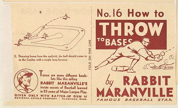 No. 16, How to Throw to Bases, National Chicle Gum Company, Cambridge, Massachusetts, Commercial Lithograph 