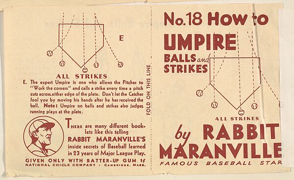 No. 18, How to Umpire Balls and Strikes, National Chicle Gum Company, Cambridge, Massachusetts, Commercial Lithograph 