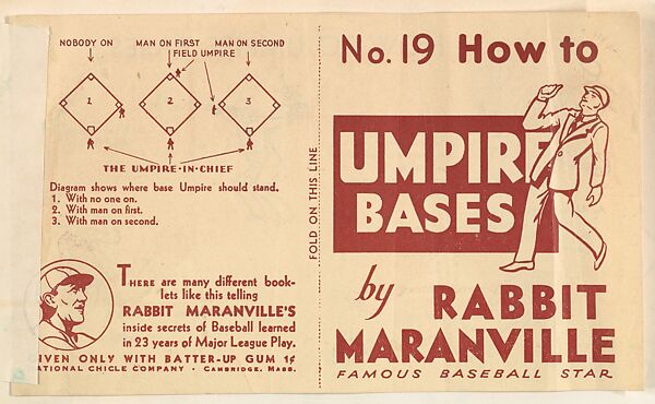 No. 19, How to Umpire Bases, National Chicle Gum Company, Cambridge, Massachusetts, Commercial Lithograph 