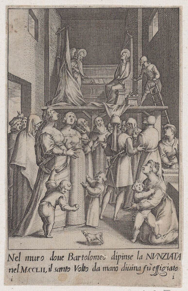 The Painting of the Aunnunciation, from Scelta d'Alcuni Miracoli e Grazie della Santissima Nunziata di Firenze (Selection of Some Miracles and Graces that Occurred in the Church of the Annunziata in Florence), Jacques Callot (French, Nancy 1592–1635 Nancy), Engraving; second state of two (Lieure)