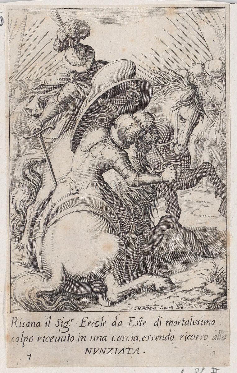 Ercole d'Este, from Scelta d'Alcuni Miracoli e Grazie della Santissima Nunziata di Firenze (Selection of Some Miracles and Graces that Occurred in the Church of the Annunziata in Florence), Jacques Callot (French, Nancy 1592–1635 Nancy), Engraving; second state of two (Lieure) 
