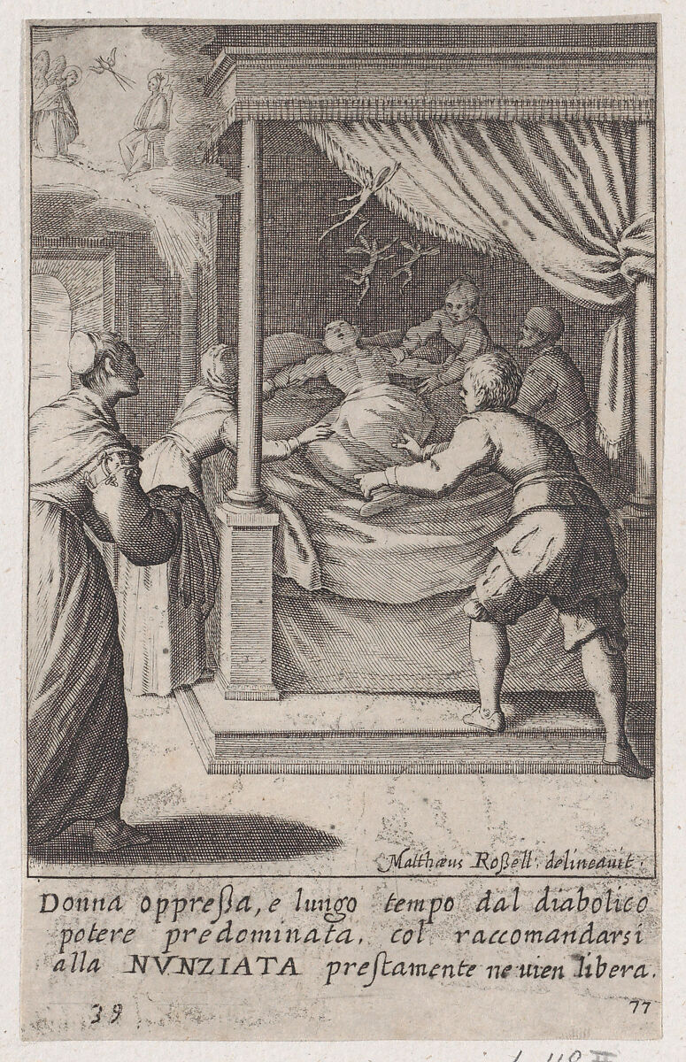 The Oppressed Woman, from Scelta d'Alcuni Miracoli e Grazie della Santissima Nunziata di Firenze (Selection of Some Miracles and Graces that Occurred in the Church of the Annunziata in Florence), Jacques Callot (French, Nancy 1592–1635 Nancy), Engraving; second state of two (Lieure) 