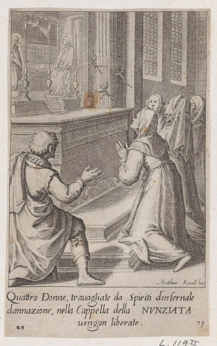 The Four Women, from Scelta d'Alcuni Miracoli e Grazie della Santissima Nunziata di Firenze (Selection of Some Miracles and Graces that Occurred in the Church of the Annunziata in Florence), Jacques Callot (French, Nancy 1592–1635 Nancy), Engraving; second state of two (Lieure) 