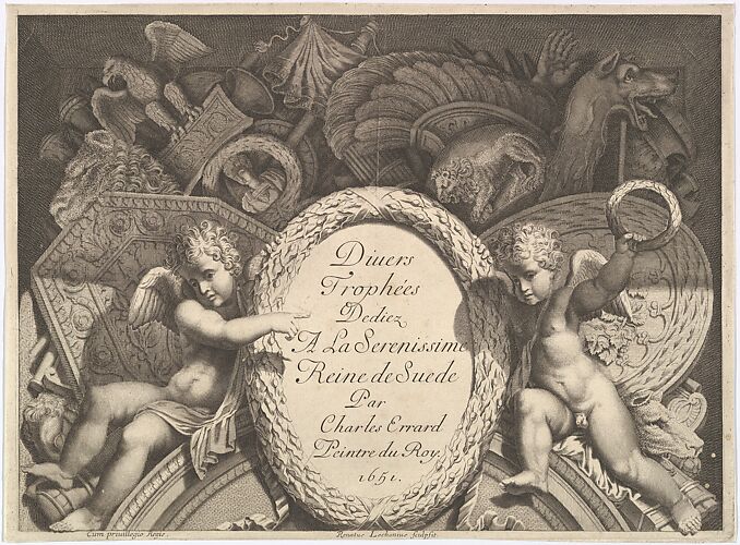 Title page of Divers Trophées (Weapon Trophies after the Façade of Palazzo Milesi in Rome)