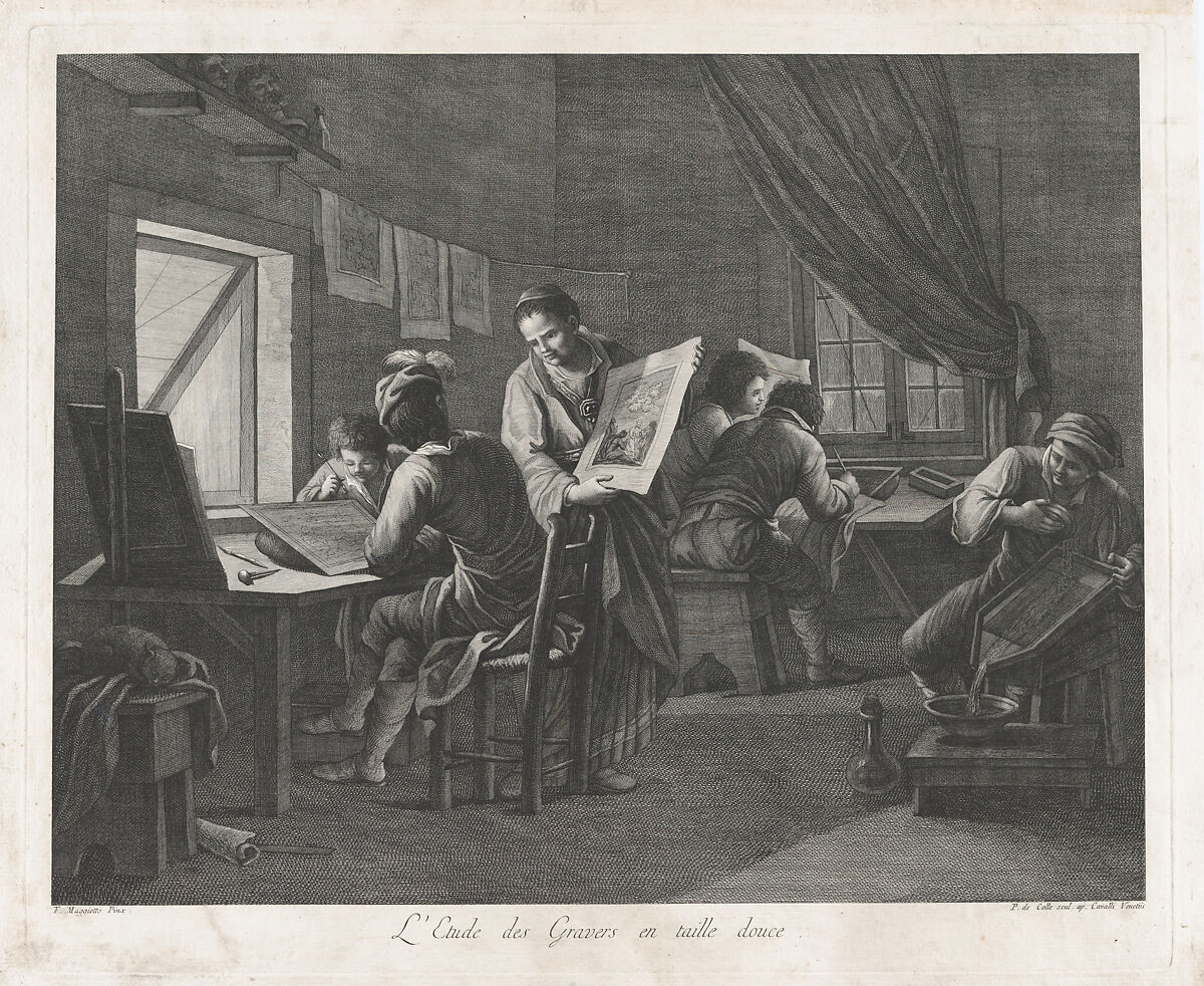 The Printmaking Workshop, Pellegrino dal Colle (Italian, Belluno 1737–1812 Venice), Engraving 