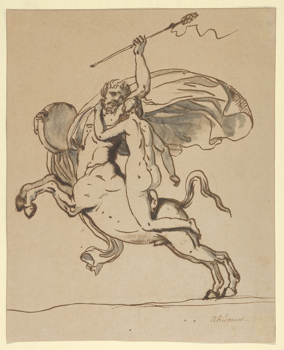 The Centaur Nessus Abducting Deianira, Nicolai Abraham Abildgaard (Danish, Copenhangen 1743–1809 Frederiksdal), Pen and brown ink, brown and gray wash, over graphite 