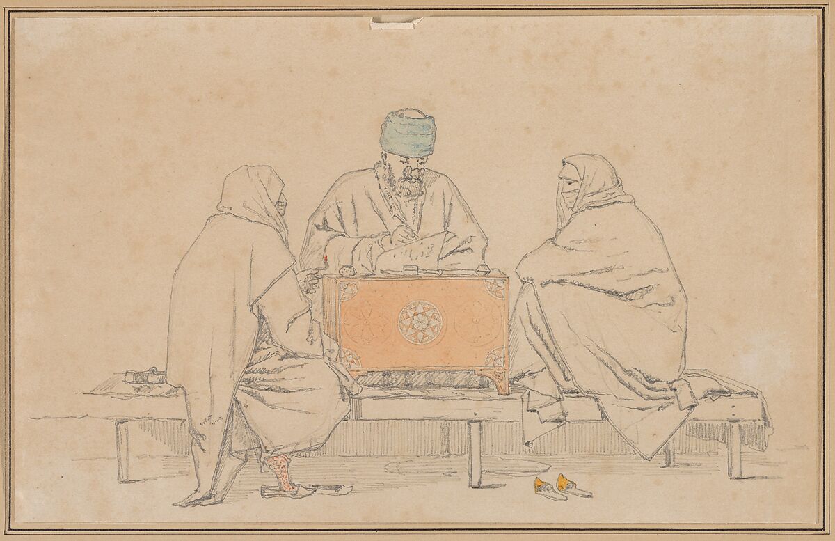 A Turkish Notary and Two Women, Martinus Rørbye (Danish, Drammen 1803–1848 Copenhagen), Graphite, watercolor 