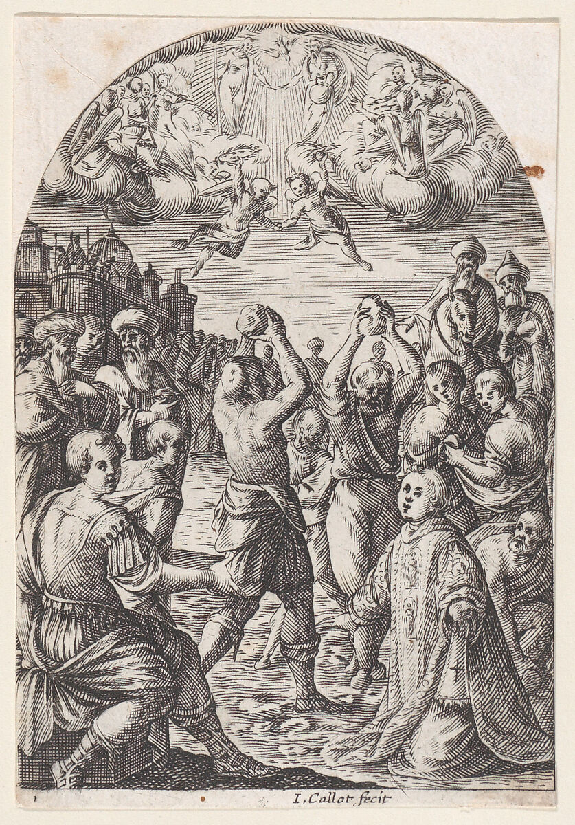 The Martyrdom of St. Stephen, plate 1 from "Les Tableaux de Rome, Les Eglises Jubilaires" (The Paintings of Rome, The Churches Jubilee), Jacques Callot (French, Nancy 1592–1635 Nancy), Engraving; second state of three (Lieure) 