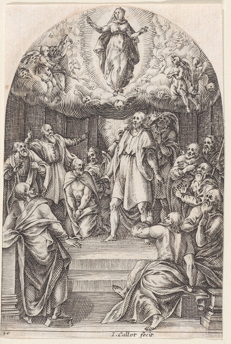The Assumption, plate 10 from "Les Tableaux de Rome, Les Eglises Jubilaires" (The Paintings of Rome, The Churches Jubilee), Jacques Callot (French, Nancy 1592–1635 Nancy), Engraving; second state of three (Lieure)