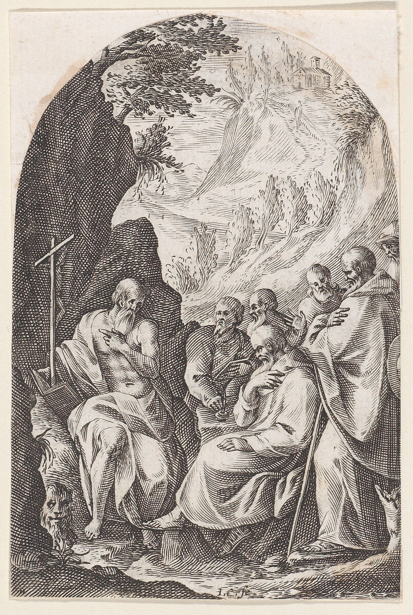 St. Jerome Instructing his Disciples in the Desert, plate 11 from "Les Tableaux de Rome, Les Eglises Jubilaires" (The Paintings of Rome, The Churches Jubilee), Jacques Callot (French, Nancy 1592–1635 Nancy), Engraving; second state of three (Lieure)