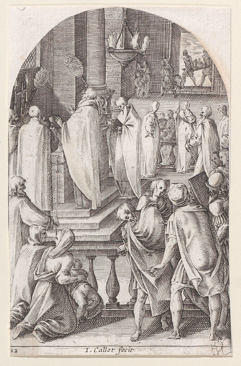 St. Basil Celebrating the Sacrifice of the Mass [The Celebration of the Holy Mysteries], plate 12 from "Les Tableaux de Rome, Les Eglises Jubilaires" (The Paintings of Rome, The Churches Jubilee), Jacques Callot (French, Nancy 1592–1635 Nancy), Engraving; second state of two (Lieure)