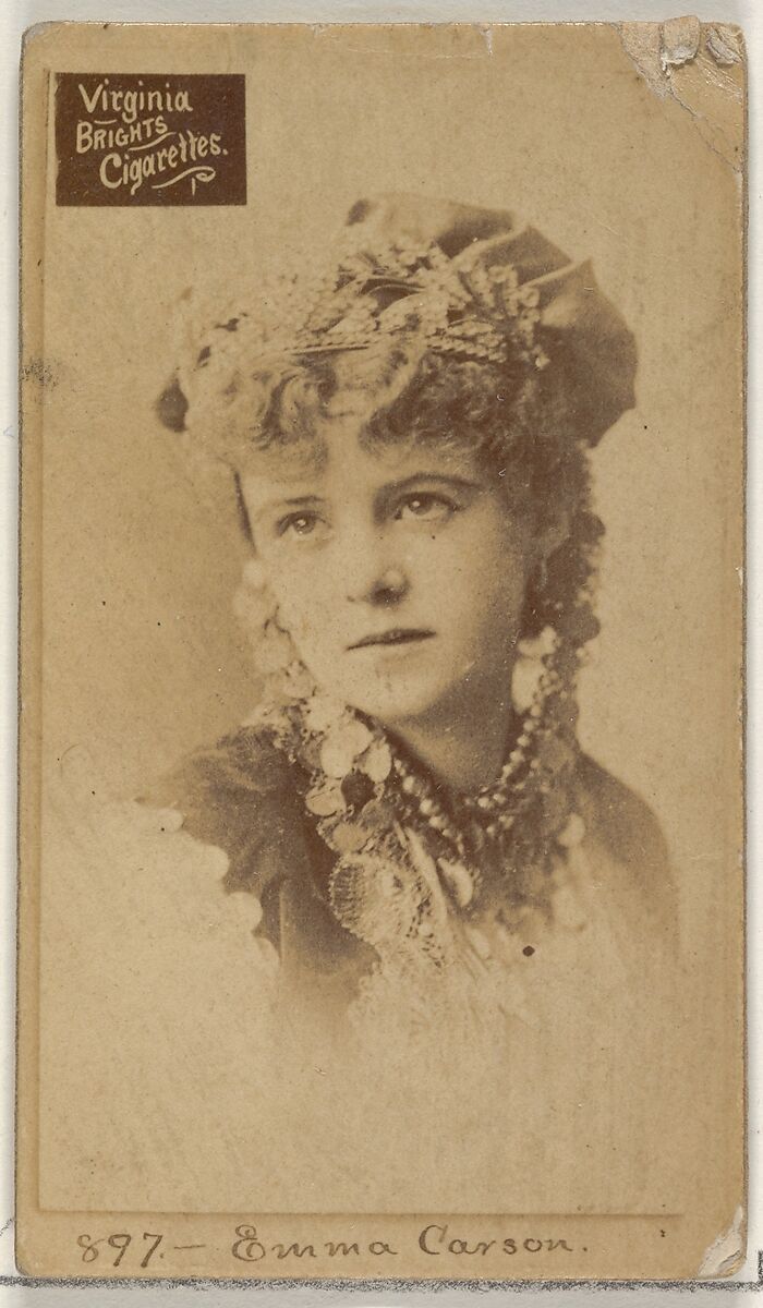 Card 897, Emma Carson, from the Actors and Actresses series (N45, Type 2) for Virginia Brights Cigarettes, Issued by Allen &amp; Ginter (American, Richmond, Virginia), Albumen photograph 