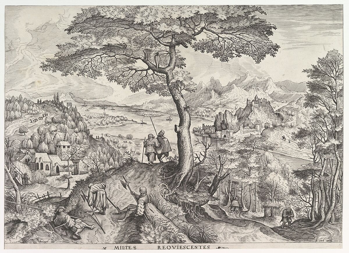 Soldiers at Rest (Milites requiescentes) from The Large Landscapes, Johannes van Doetecum I (Netherlandish, 1528/32–1605), Etching and engraving 