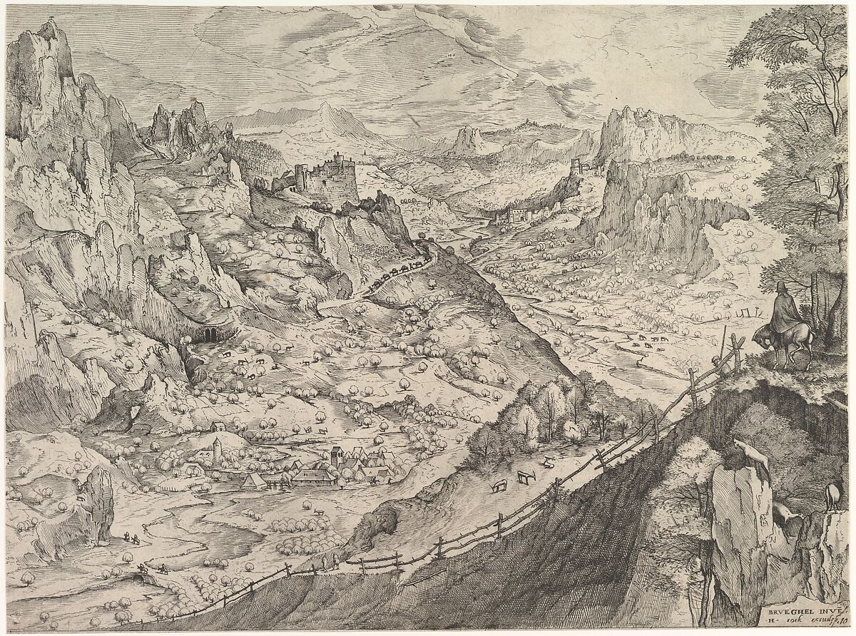 Large Alpine Landscape, Johannes van Doetecum I (Netherlandish, 1528/32–1605), Etching and engraving 