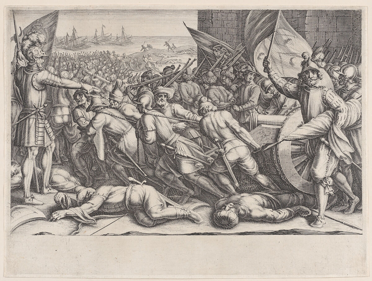 Rembarquement des Troupes (Embarkation of Troops), from "La Vie de Ferdinand Ier de Médicis série appelée aussi Les Batailles des Médicis" (The Life of Ferdinand I de'Medici also called The Medici Battles), Jacques Callot (French, Nancy 1592–1635 Nancy), Engraving; first state of two (Lieure) 