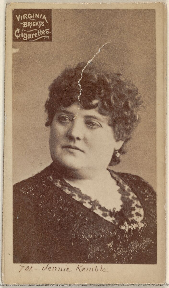 Card 701, Jennie Kemble, from the Actors and Actresses series (N45, Type 2) for Virginia Brights Cigarettes, Issued by Allen &amp; Ginter (American, Richmond, Virginia), Albumen photograph 