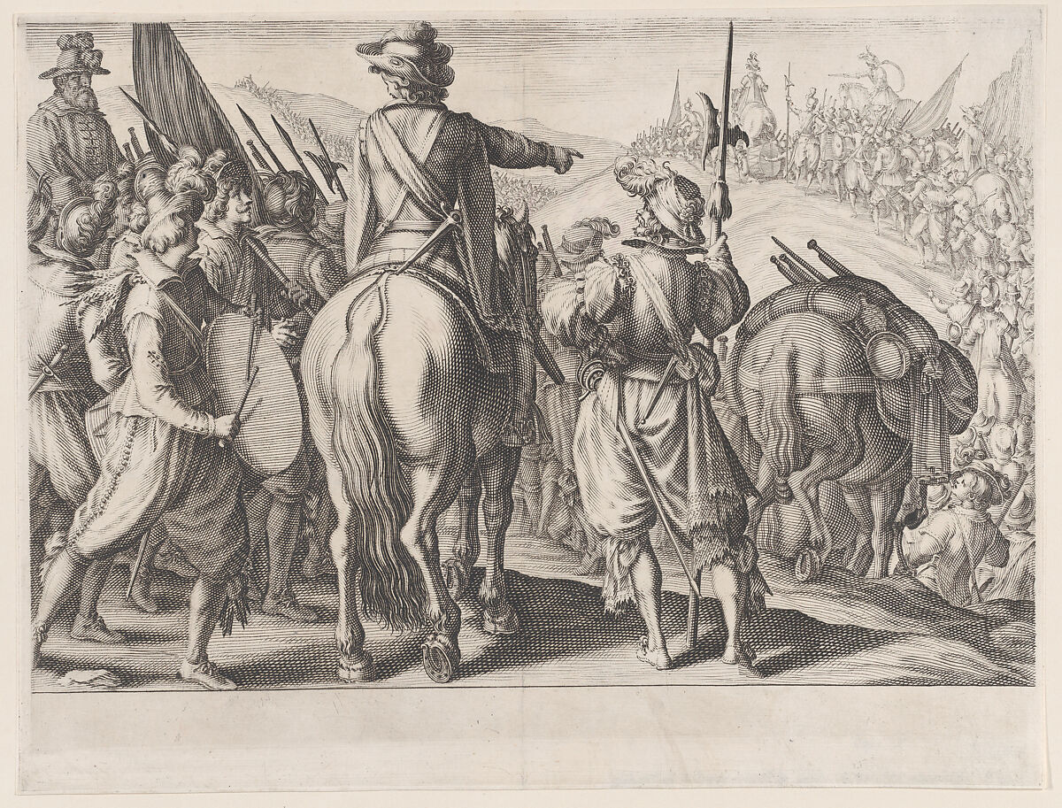 Les Troupes en Marche (The Marching Troops), from La Vie de Ferdinand Ier de Médicis série appelée aussi Les Batailles des Médicis (The Life of Ferdinand I de'Medici also called The Medici Battles), Jacques Callot (French, Nancy 1592–1635 Nancy), Engraving; first state of two (Lieure) 