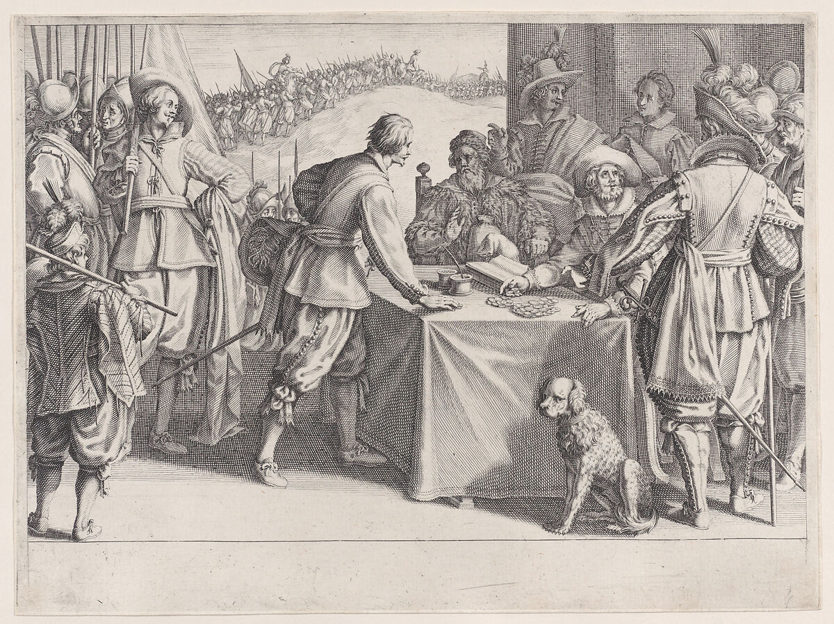 L'Enrolement des Troupes (The Enlistment of Troops), from "La Vie de Ferdinand Ier de Médicis série appelée aussi Les Batailles des Médicis" (The Life of Ferdinand I de'Medici also called The Medici Battles), Jacques Callot (French, Nancy 1592–1635 Nancy), Engraving; first state of two (Lieure) 