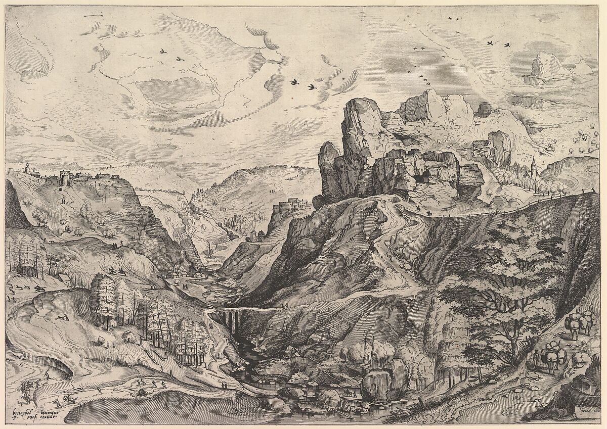 Alpine Landscape with a Deep Valley from The Large Landscapes, Johannes van Doetecum I (Netherlandish, 1528/32–1605), Etching and engraving 
