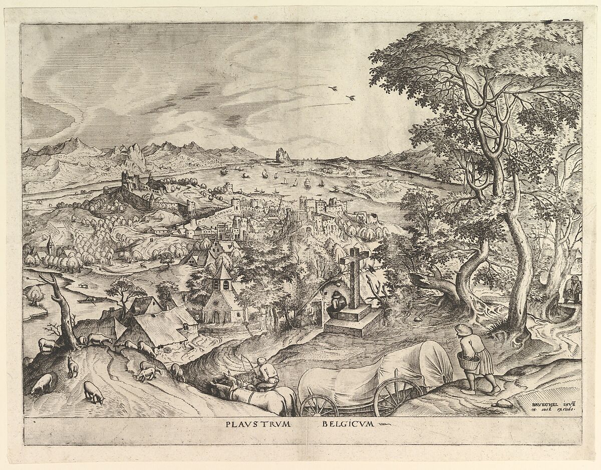 The Belgian Wagon (Plaustrum Belgicum) from The Large Landscapes, Johannes van Doetecum I (Netherlandish, 1528/32–1605), Etching and engraving; second state of two 