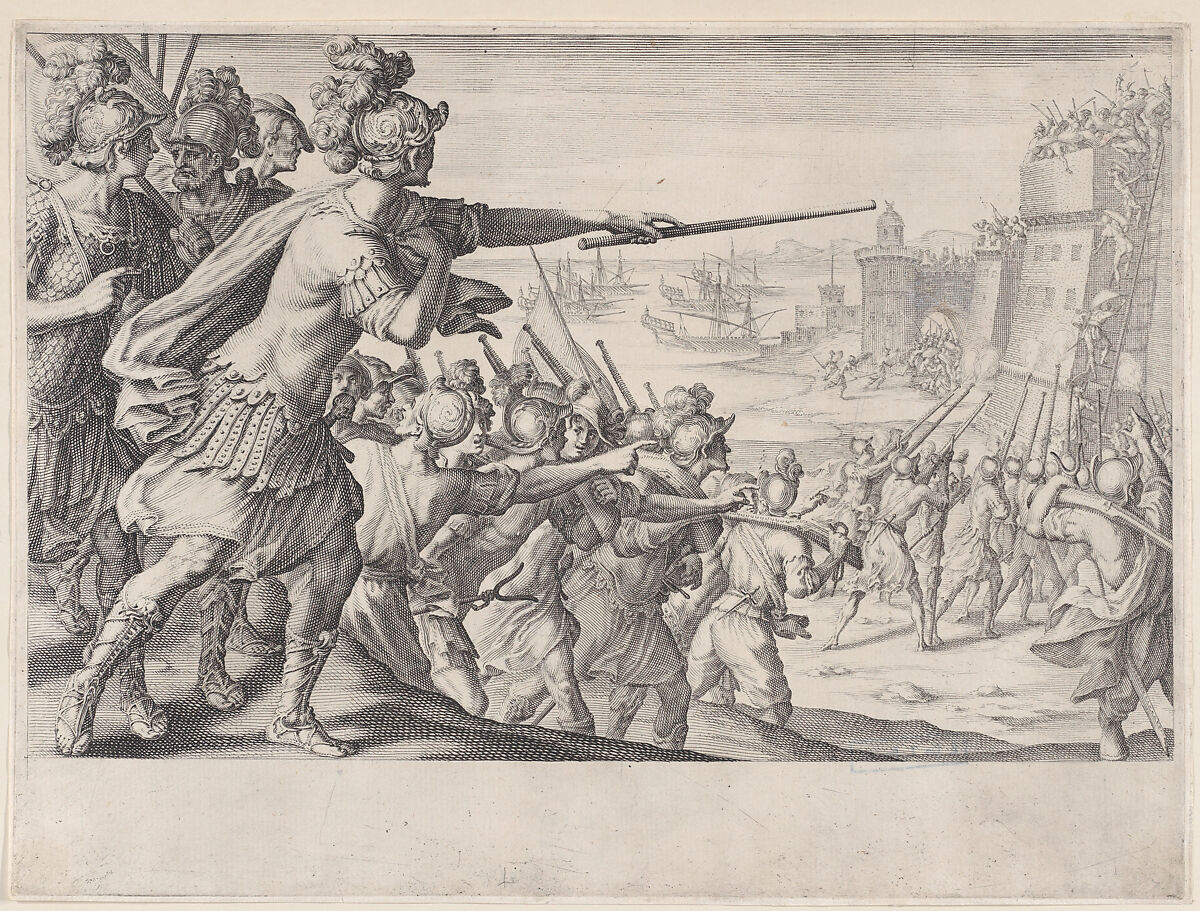 Prise de la Ville de Bone (Capture of the City of Bonne), from "La Vie de Ferdinand Ier de Médicis série appelée aussi Les Batailles des Médicis" (The Life of Ferdinand I de'Medici also called The Medici Battles), Jacques Callot (French, Nancy 1592–1635 Nancy), Engraving; first state of two (Lieure) 