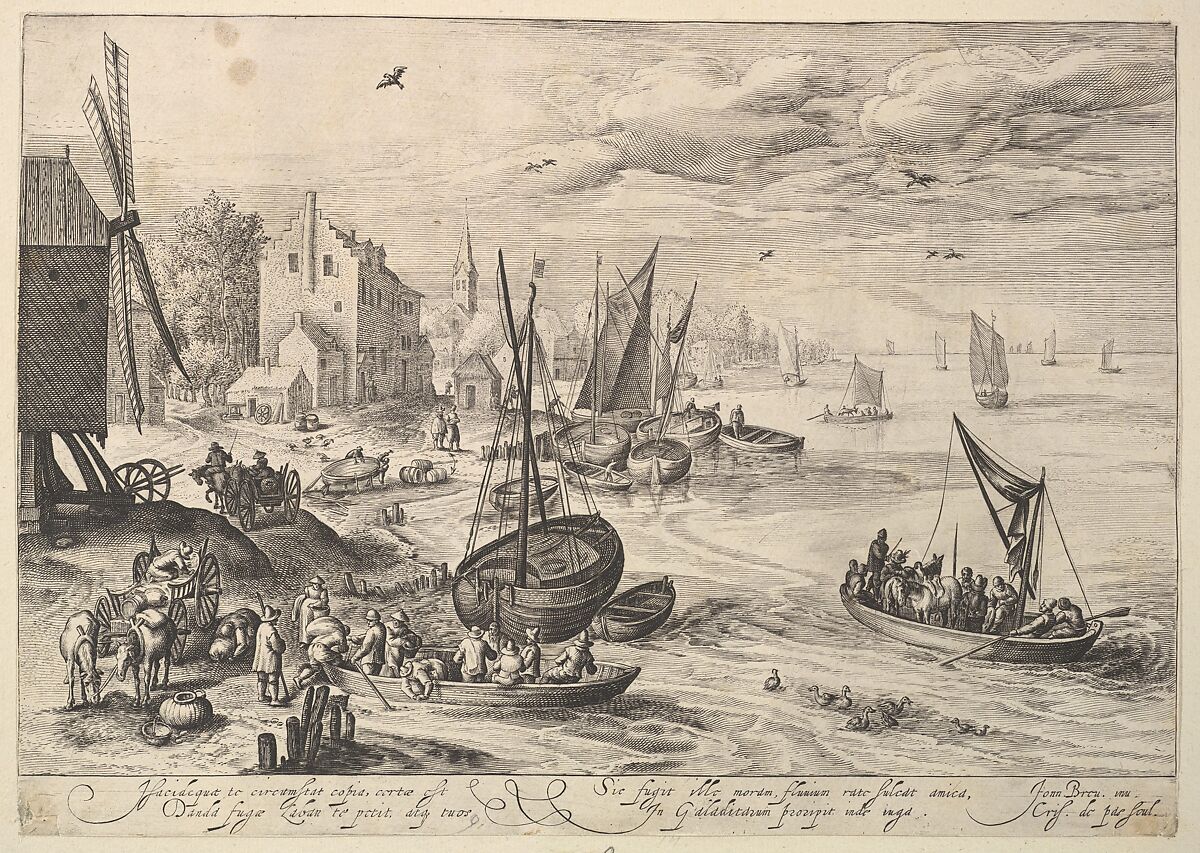 Harbor Scene, Crispijn de Passe the Elder (Netherlandish, Arnemuiden 1564–1637 Utrecht), Engraving 