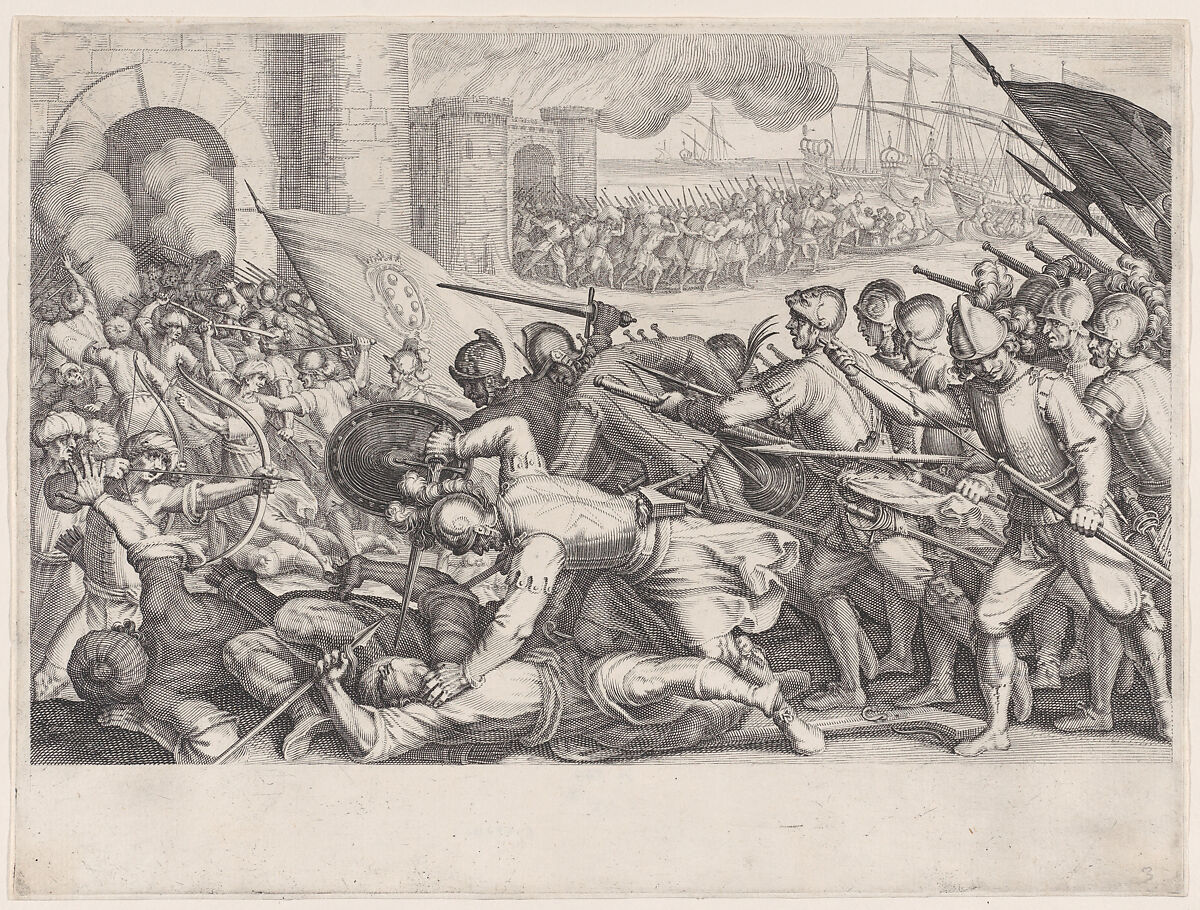 Les Troupes Forcent la Porte d'une Ville (The Troops Force Their Way Through the Gate of a City), from "La Vie de Ferdinand Ier de Médicis série appelée aussi Les Batailles des Médicis" (The Life of Ferdinand I de'Medici also called The Medici Battles), Jacques Callot (French, Nancy 1592–1635 Nancy), Engraving; first state of two (Lieure) 