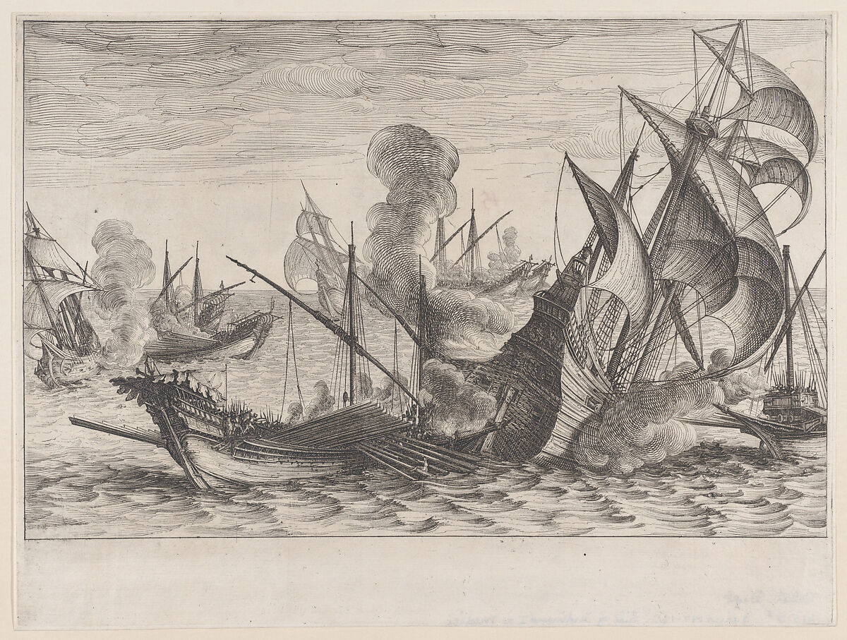 2e Combat Naval (Second Naval Battle), from La Vie de Ferdinand Ier de Médicis série appelée aussi Les Batailles des Médicis (The Life of Ferdinand I de'Medici also called The Medici Battles), Jacques Callot (French, Nancy 1592–1635 Nancy), Etching; first state of two (Lieure) 