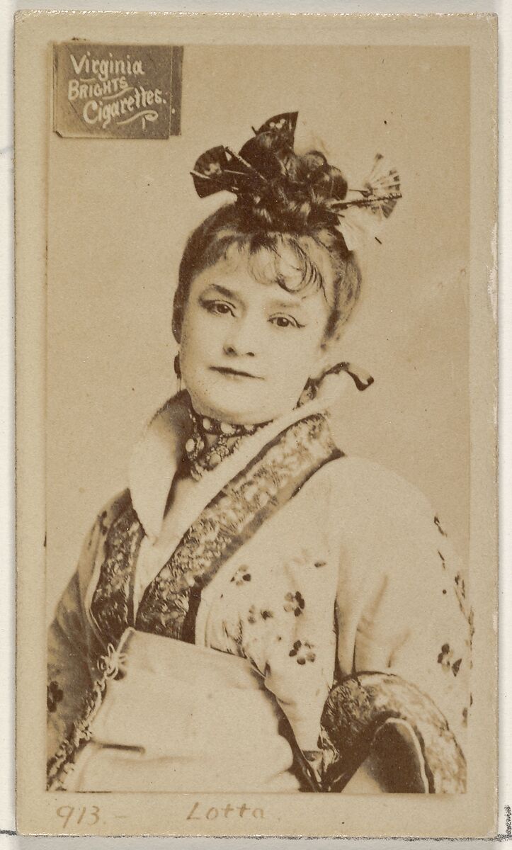 Card 913, Lotta, from the Actors and Actresses series (N45, Type 2) for Virginia Brights Cigarettes, Issued by Allen &amp; Ginter (American, Richmond, Virginia), Albumen photograph 