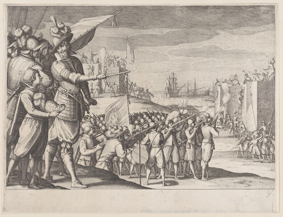 Assaut de Deux Fotresses (The Attack of Two Fortresses), from La Vie de Ferdinand Ier de Médicis série appelée aussi Les Batailles des Médicis (The Life of Ferdinand I de'Medici also called The Medici Battles), Jacques Callot (French, Nancy 1592–1635 Nancy), Engraving; first state of two (Lieure) 