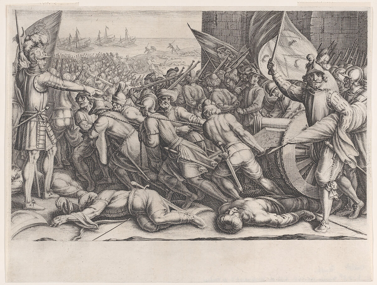 Rembarquement des Troupes (Embarkation of Troops), from La Vie de Ferdinand Ier de Médicis série appelée aussi Les Batailles des Médicis (The Life of Ferdinand I de'Medici also called The Medici Battles), Jacques Callot (French, Nancy 1592–1635 Nancy), Engraving; first state of two (Lieure) 