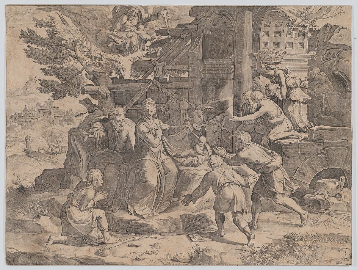 The Adoration of the Shepherds, Cornelis Cort (Netherlandish, Hoorn ca. 1533–1578 Rome), Engraving 