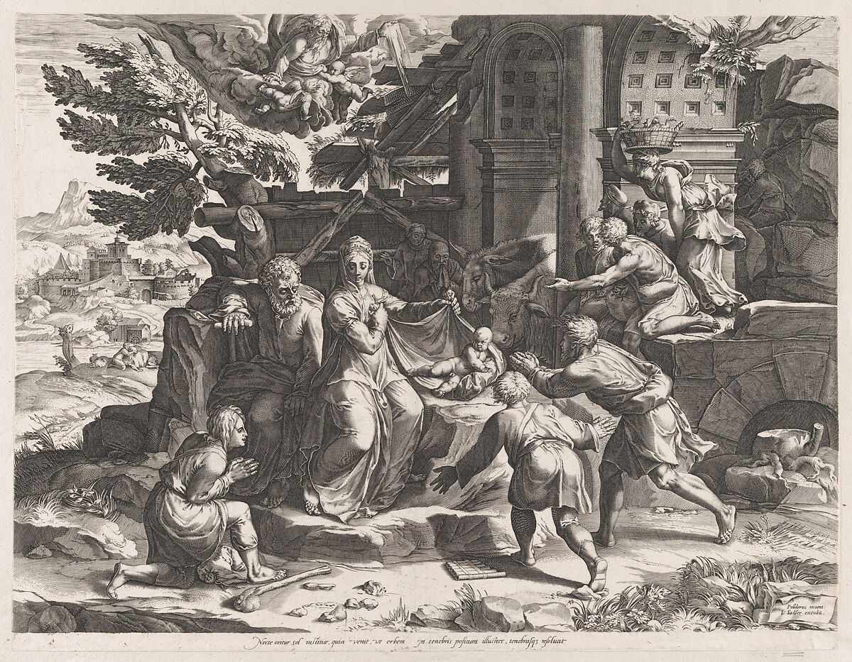 The Adoration of the Shepherds, Cornelis Cort (Netherlandish, Hoorn ca. 1533–1578 Rome), Engraving 