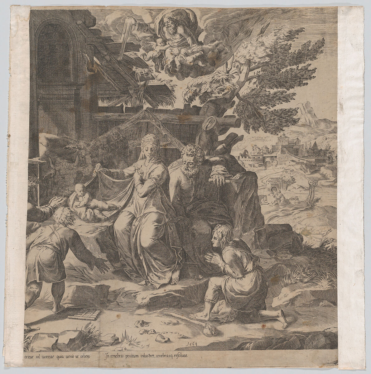 The Adoration of the Shepherds, Cornelis Cort (Netherlandish, Hoorn ca. 1533–1578 Rome), Engraving 